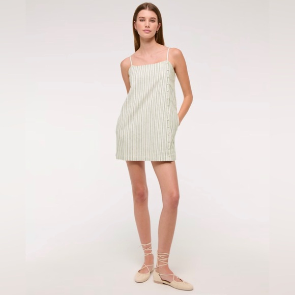 Abercrombie & Fitch Green Stripe Linen-Blend Button Skort size Small Petite - Picture 6 of 8